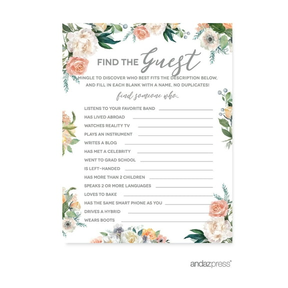 Koyal Wholesale Peach Coral Name the Guest Who Game Cards, 20-Pack