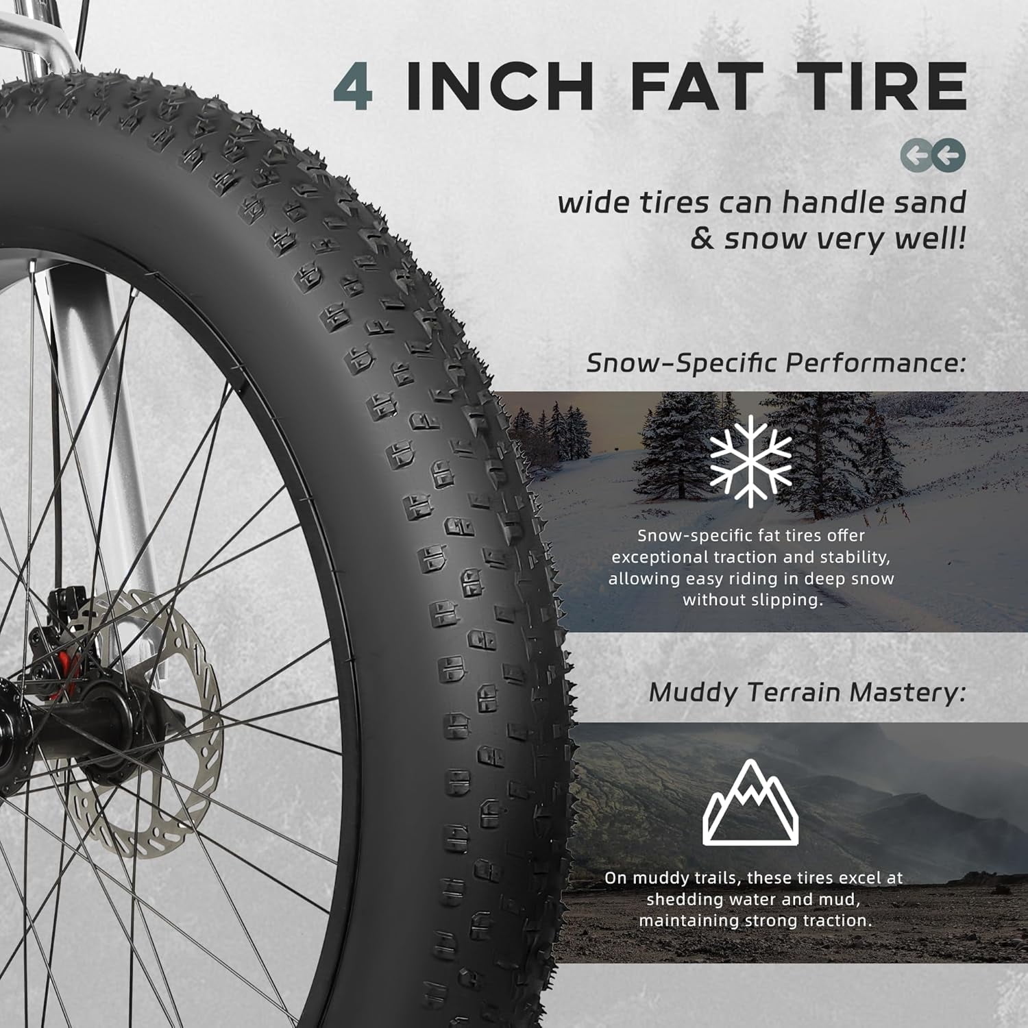 Marknig Fat Tire Mountain Bike with 26 inch Wheels, 21 Speed Bicycle with High Carbon Steel Frame, Double Disc Brake and Front Suspension Anti-Slip for Adult,White