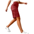 thumbnail image 4 of HKYNLAG Womens Bermuda Shorts High Waisted Cargo Shorts with Pockets Elastic Knee Length Summer Casual Shorts with Pockets Wine M, 4 of 5