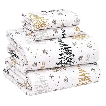 RUVANTI Flannel Sheets Queen Size - 100% Cotton Double Brushed Bed Sheets, Deep Pockets 16 Inches Queen Sheet Set, All Seasons Breathable & Extra Soft - Warm & Cozy, 4 Piece, Christmas Tree