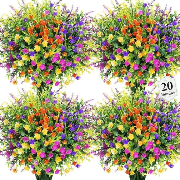 20 Bundles Artificial Flowers for Outdoors Fake Plastic Flowers UV Resistant Realistic Faux Plants Shrubs for Spring Summer Garden Porch Yard Patio Planter Window Box Home Decor, Mixedcolor