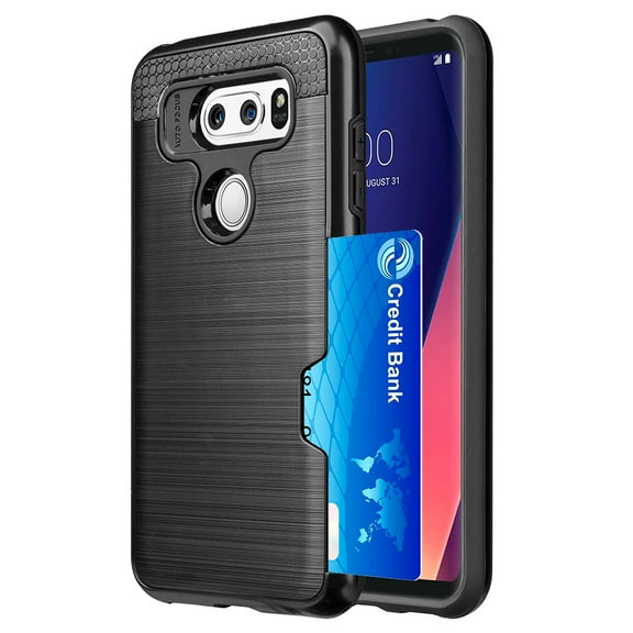 SUMACLIFE Card Holder Hybrid Protector Case for LG V30 (Black) Exact Perfect Fit