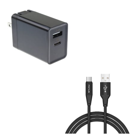 Power Cord Type-C 10ft USB Cable w 2-Port USB 30W Quick Home Charger M4Z for Alcatel 3V (2019) - ASUS ROG Phone 2 - BLU G9 Pro - BOLD N1 - Coolpad Legacy S - Google Pixel 4 XL - LG G8X ThinQ