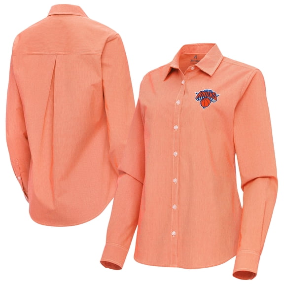 Women's Antigua Orange New York Knicks Porter Woven Long Sleeve Button-Up Shirt