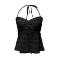 thumbnail image 2 of Peplum Tank Tops for Women Y2k Halter Neck Cute Bow Center Ruched Spaghetti Strap Dressy Casual Crop Camisole Tops, 2 of 5