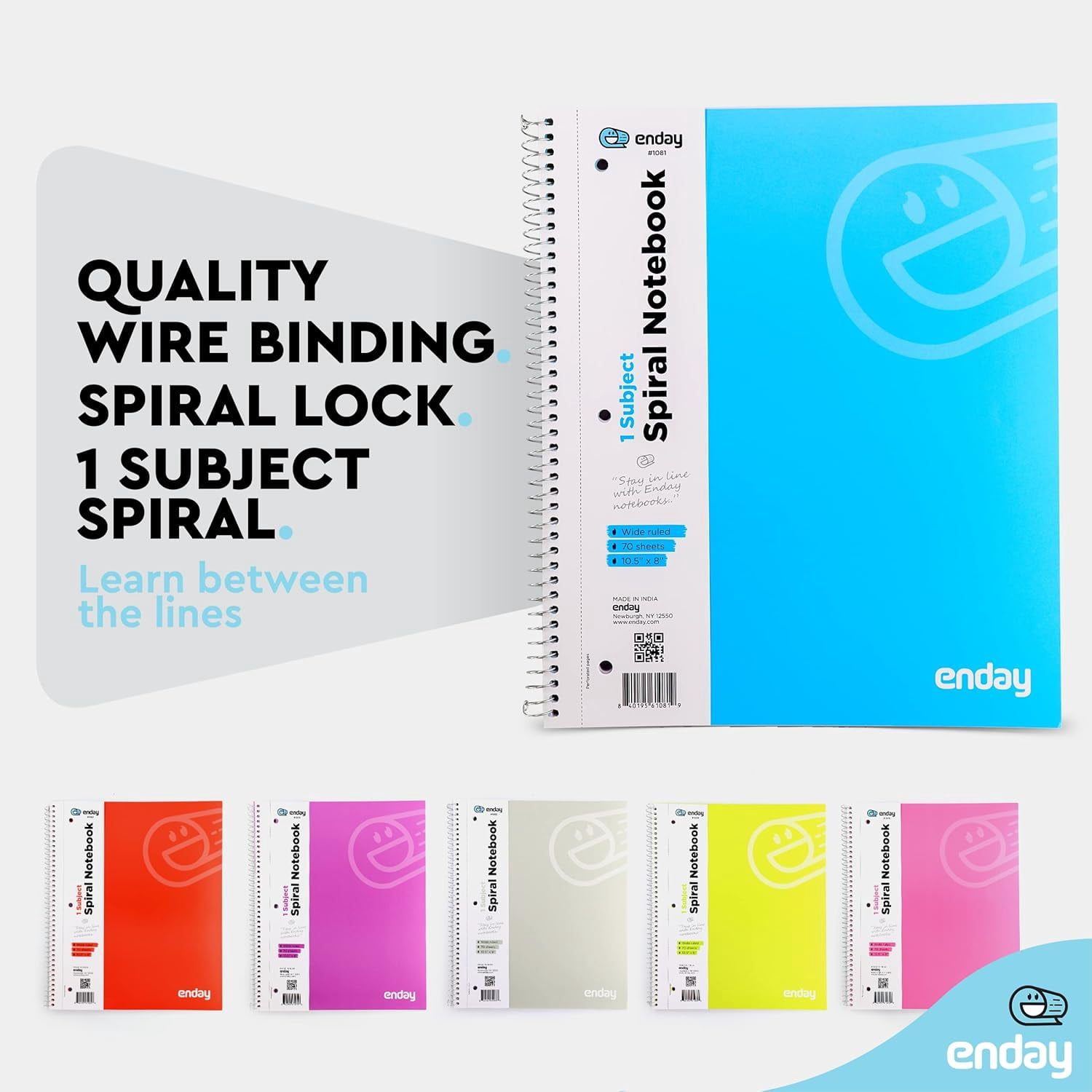 Enday 48 Pack, 1 Subject Spiral Notebook Wide Ruled Bulk, Hardcover Spiral Bound Notebooks for School and College, 140 Pages (70 Sheets) 3 Hole Punched Notebook, Multicolor