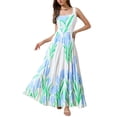 thumbnail image 2 of INSPIRE CHIC Pleated Maxi Dresses for Women's Square Neck High Waist Casual Long Floral Flare Dress L White, 2 of 6