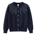 thumbnail image 5 of Dmsael Girls Sweater Kids Cardigan Long Sleeve Solid Color Button Sweater Girls Crew Neck Warm Sweater Dark Blue,7-8 Years, 5 of 5