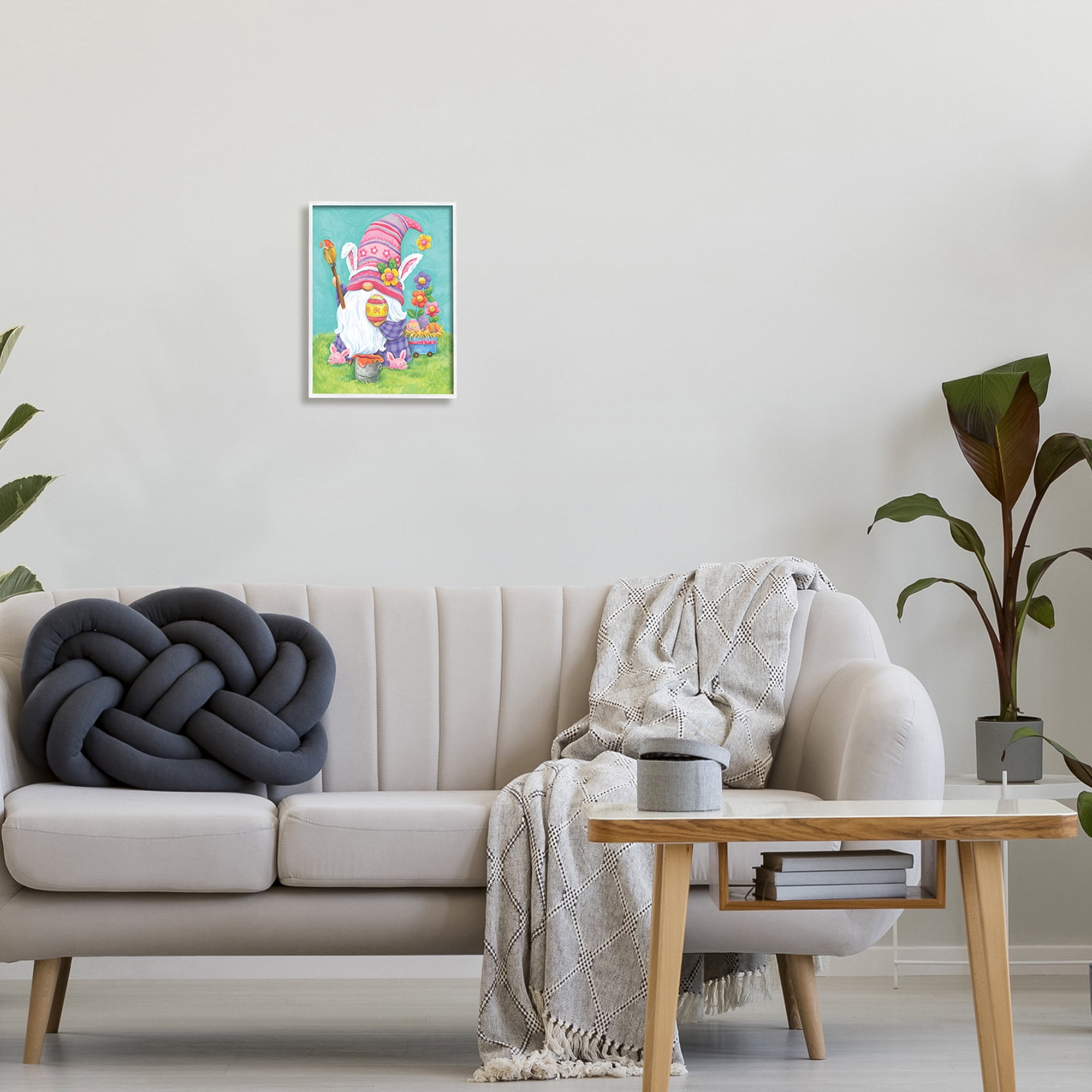 Whimsical Gnome Painting Easter Eggs Festive Flowers Fairy Tales & Fantasy Graphic Art Framed Art Print Wall Art