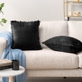 thumbnail image 2 of PAVILIA Black Throw Pillow Covers with Pom Pom 20x20 Set of 2, Decorative Pillow Cases for Bedroom Aesthetic, Small Throw Pillows Set for Bed, Velvet Euro Plush Cushion Covers for Sofa Couch, 2 of 7