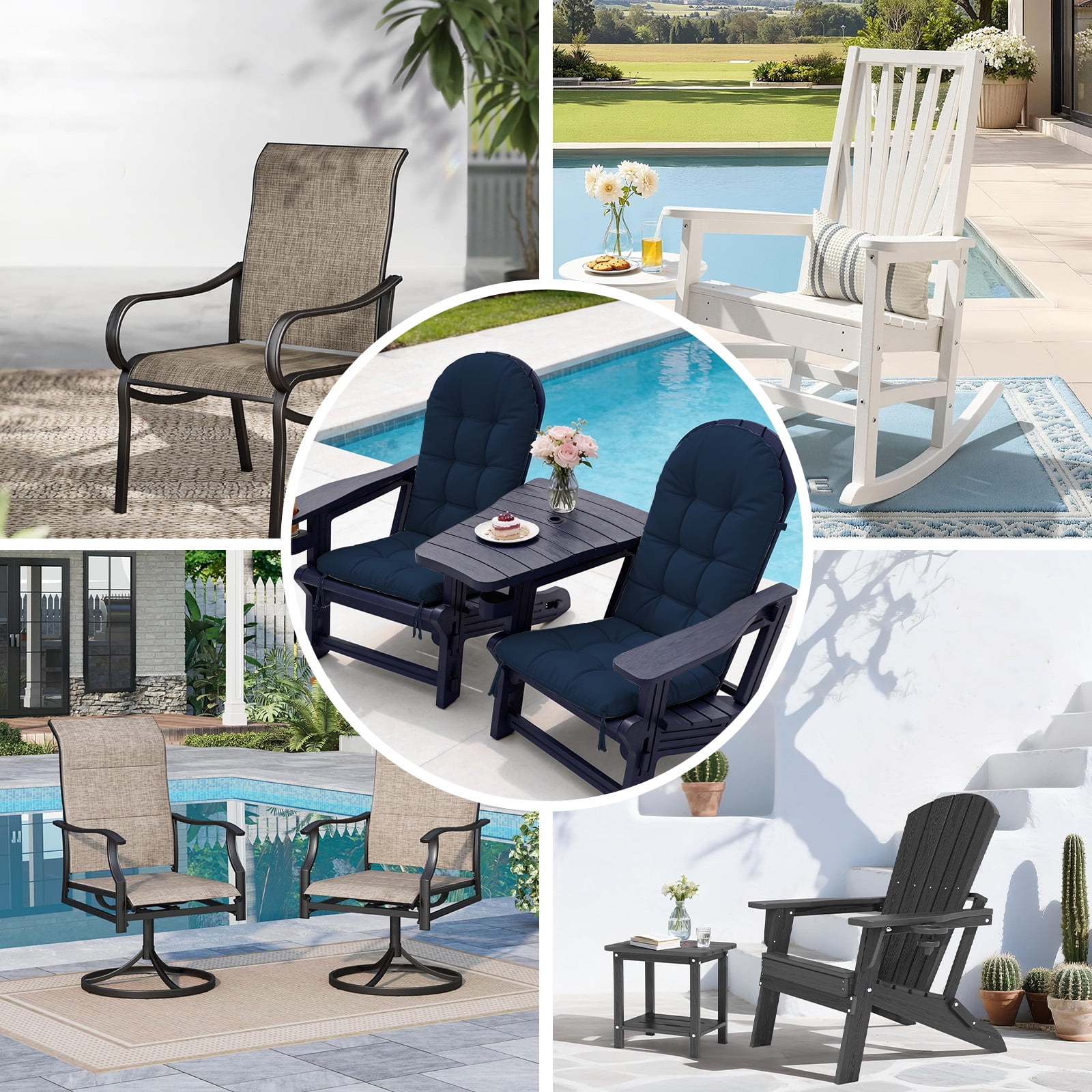 HONEY HOME Outdoor Adirondack Chair Cushions, 44x19x4 inch Waterproof Rocking Chair Cushion and 17x19 Ottoman pad for Patio, Garden