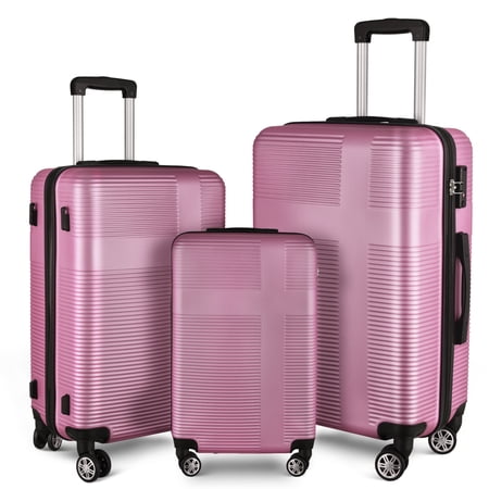 Durable 3 Piece Lightweight Luggage Set with TSA Lock ABS Suitcase featuring Spinner Wheels and Hooks for Convenient Travel - Cross Stripe 20in/24in/28in