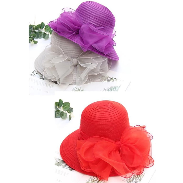 Wide Brim Fedora Derby Hat Floral Fascinator Sun Visor Ladies Church Party Derby Church Hats Women main image 3