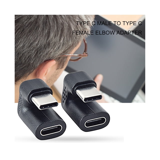 Type-C Adaptor Convenient Stable Transmission PVC U-shaped Angled Type C Male-to-Female Connector for Tablet-Black