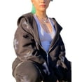 thumbnail image 3 of Gureui Women's Hooded Cardigan Sweater,Casual Long Sleeves Smooth Zipper Letters Rhinestones Decoration Loose Spring Sweatshirt Top, 3 of 7