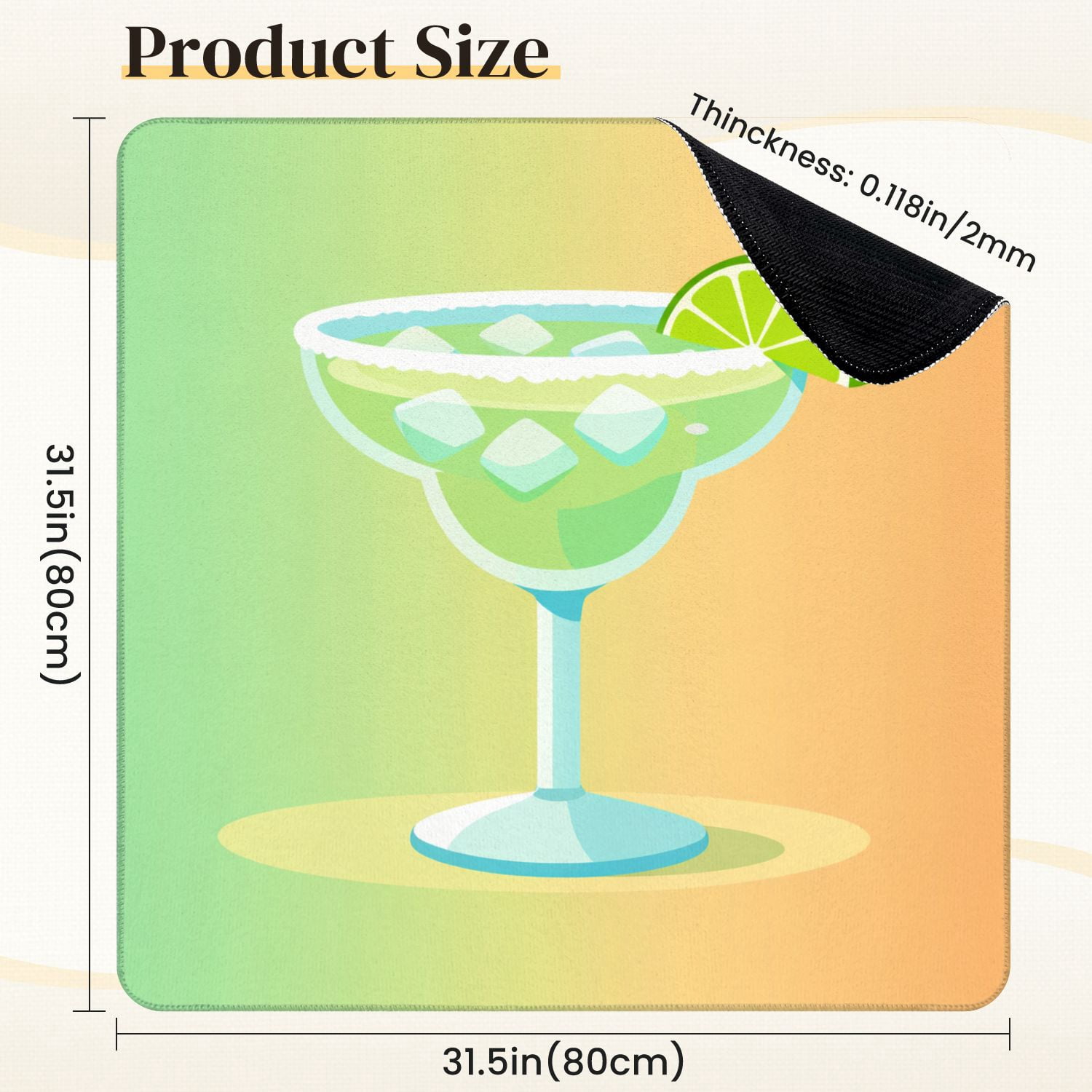 Mahjong Mat 31.5" x 31.5" Refreshing Margarita Cocktail Lime Wedge Ice Cubes Gradient Non-Slip Noise Reduction Mahjong Tiles Table Cover for Dominoes Poker Card Board and Tile Games