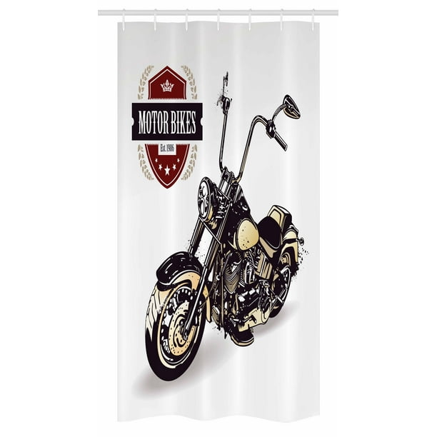 Motorcycle Stall Shower Curtain Chopper Customized With Club Insignia Motor Bikes Hippie Classic Fabric Bathroom Set Hooks 36w X 72l Inches Long Black Beige By Ambesonne Com Motorcycle Stall Shower Curtain, Motorcycle Shower Curtain