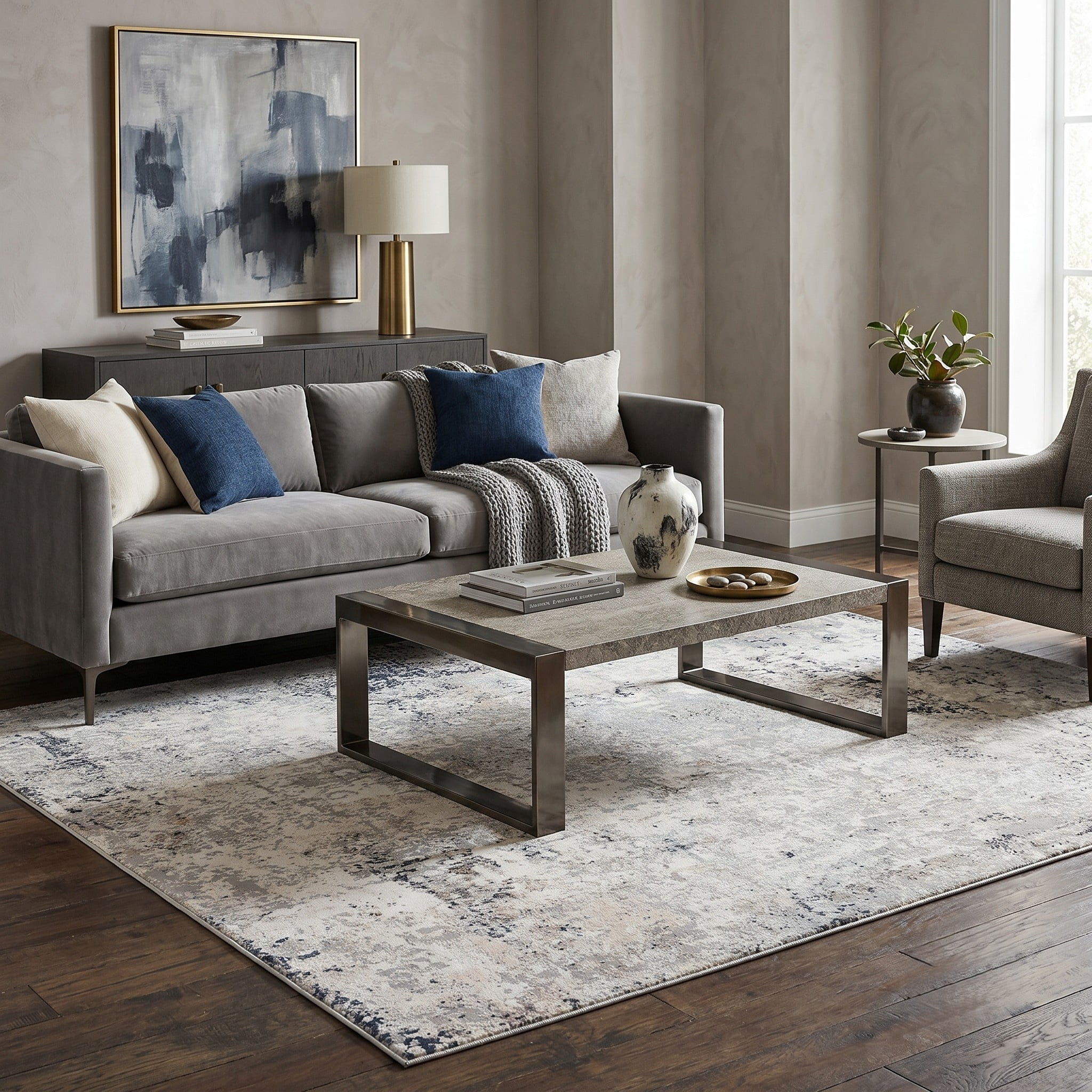 LR Home Martha Claud Gray/Cream Contemporary Abstract Polyester Area Rug, 1'10" x 3'