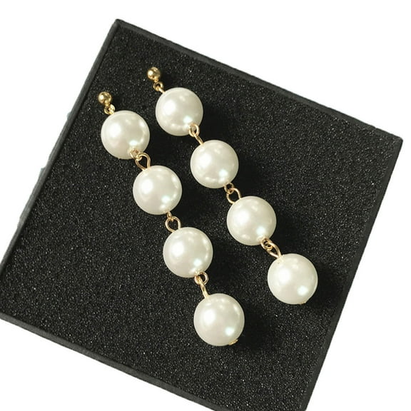 Yesbay Women Faux Pearl Long Dangle Drop Earrings Party Wedding Bride Jewelry-Golden