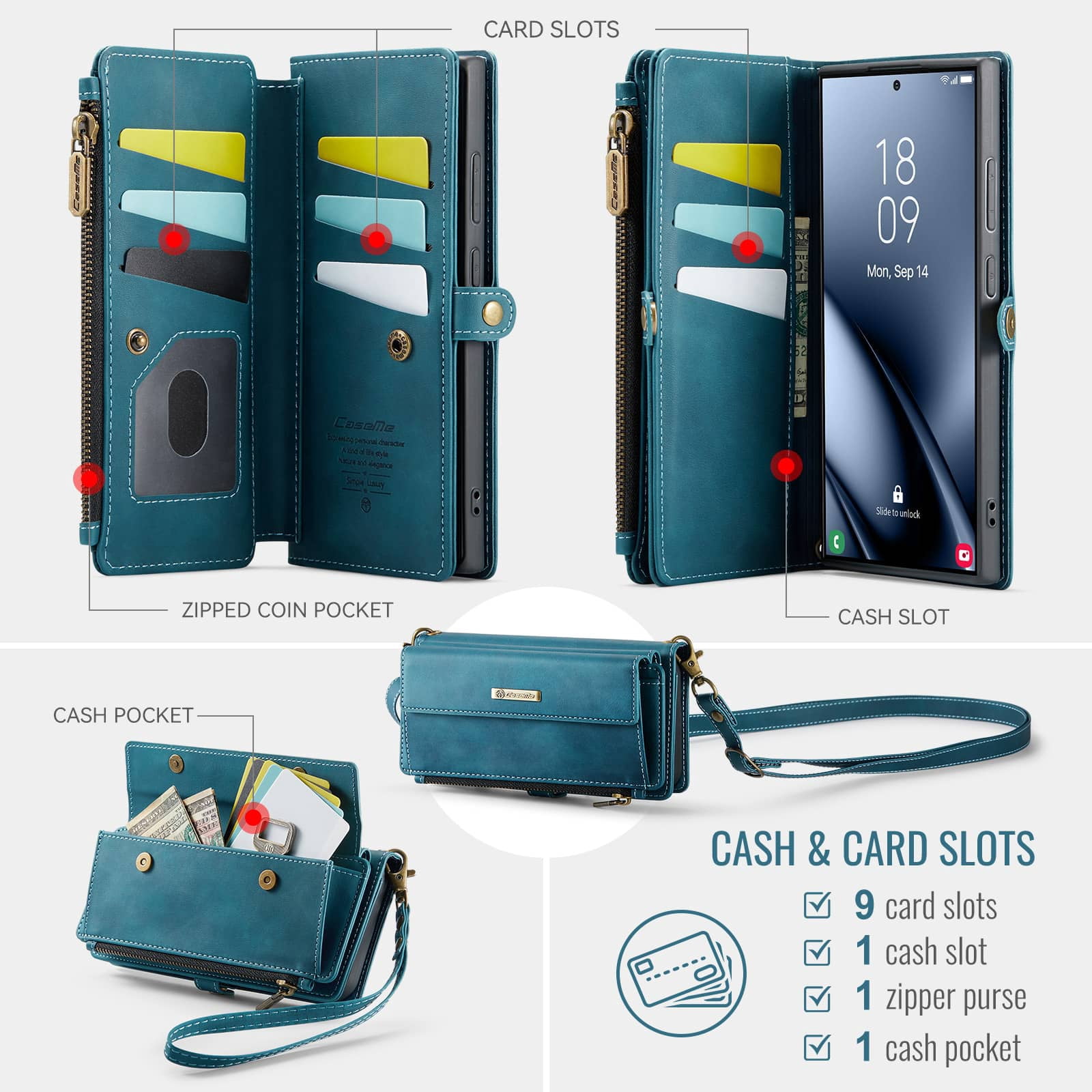 For Samsung Galaxy S25 Ultra Wallet Case, RFID Blocking PU Leather Case Women Men Kickstand flip Cover Wrist Strap Zipper Credit Card Holder Slot