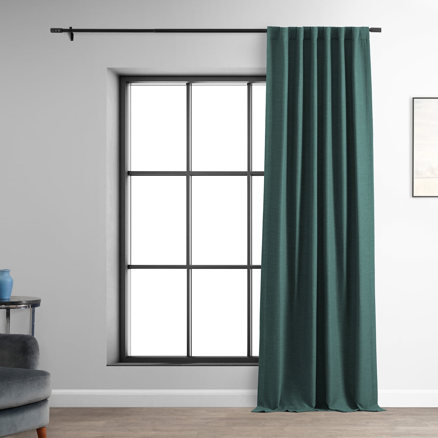 Half Price Drapes Bayberry Teal Bellino Textured Faux Linen Room Darkening Curtains For Bedroom & Living Room Curtains(1 Panel), Curtains 120 Inches Long, 50W X 120L