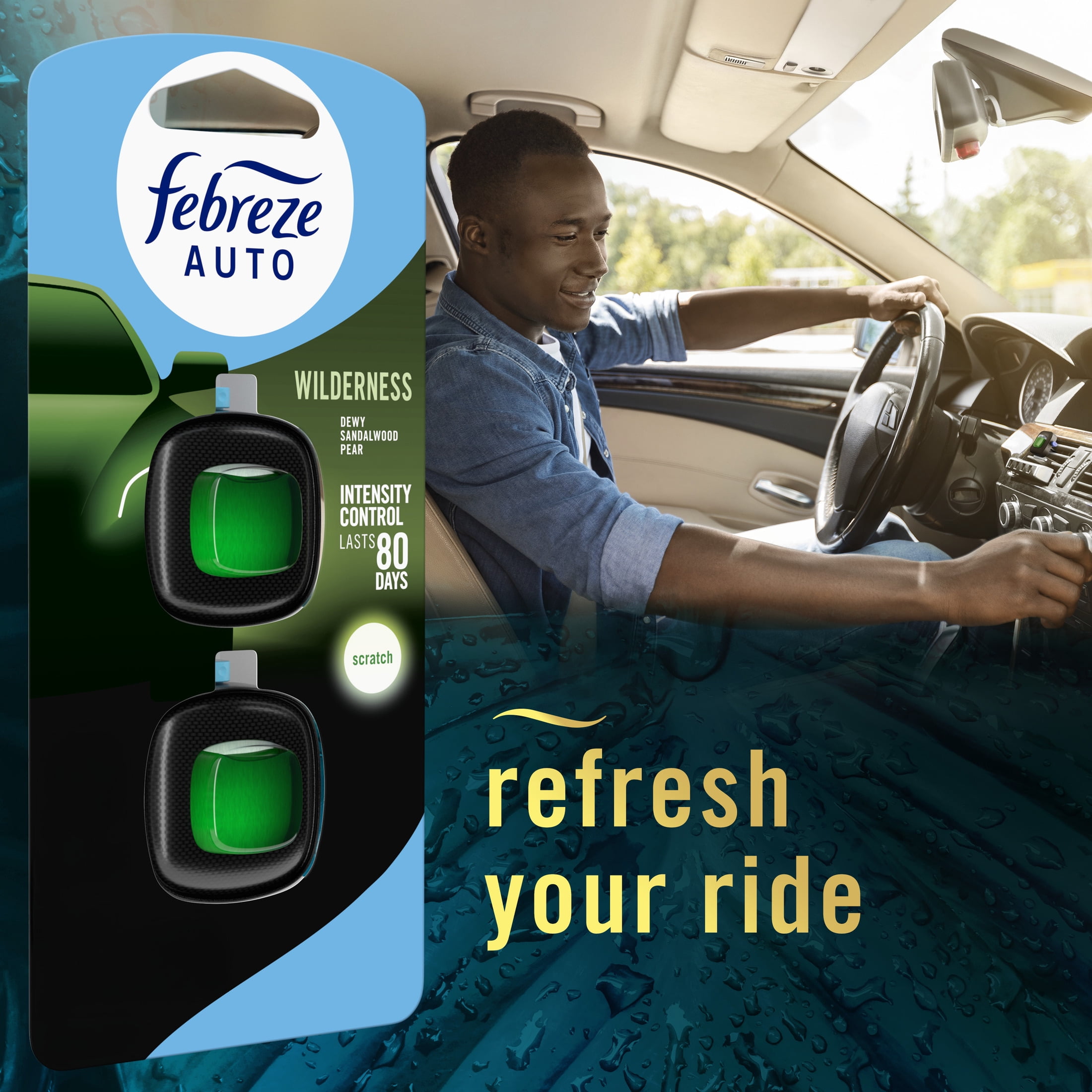 (2 pack) Febreze AUTO Car Air Freshener, Odor-Fighting Car Vent Clip, Wilderness, 2 Count