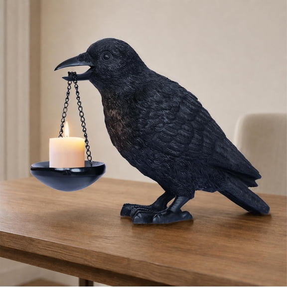 Gothic Crow Lamp with Tealight Candle Holder Raven Statue Halloween Decor Black Bird Decorations Indoor Gothic Home Decor for Living Room Tabletop Shelf Bedroom Unique Goth Witchy Gifts