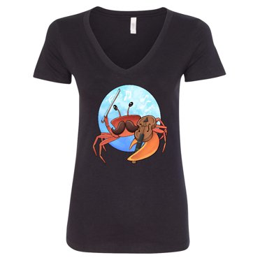 Inktastic Fun Fiddler Crab with Violin and Mustache Women's V-Neck T-Shirt