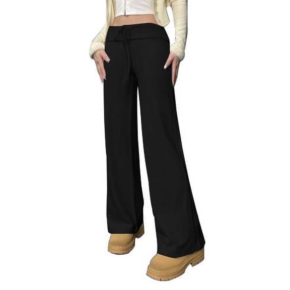 Casual Pants MaFYtyTPR Women Casual Cotton And Linen Solid Drawstring Elastic Waist Long Straight Pants Black M