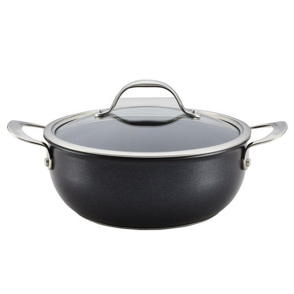 Anolon X Hybrid Nonstick Aluminum Nonstick Casserole Pan With Lid, 4-Quart, Super Dark Gray