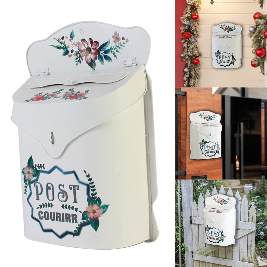 PatungKu Large Capacity Iron Mailbox Wall Mounted Vintage Styles Secure Lock For Gardens