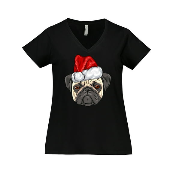 Inktastic Christmas Pug Dog Santa Women's Plus Size V-Neck T-Shirt