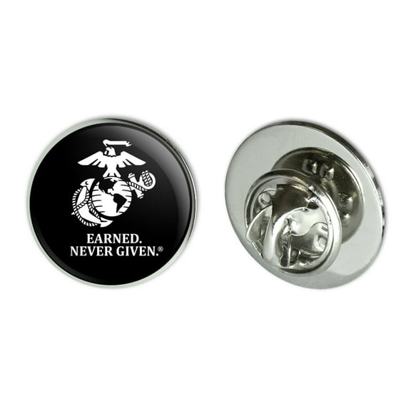 Marine Corps USMC Earned Never Given White Black Logo Officially Licensed Metal 0.75" Lapel Hat Pin Tie Tack Pinback