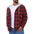 thumbnail image 4 of Men's Fleece Lining Drawstring Hooded Plaid Shirt Jacket S Black Red, 4 of 6
