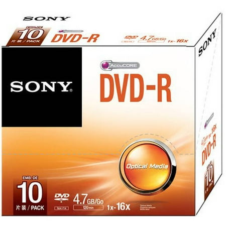 Sony DVD Recordable Media - DVD-R - 16x - 4.70 GB - 10 Pack Slim Case - 120mm