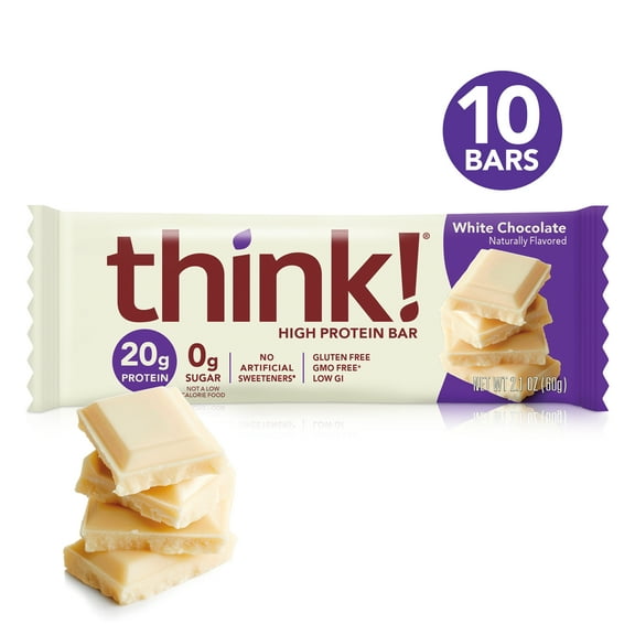 think! High Protein Bars, White Chocolate, 2.1 oz Bar, 10 Count