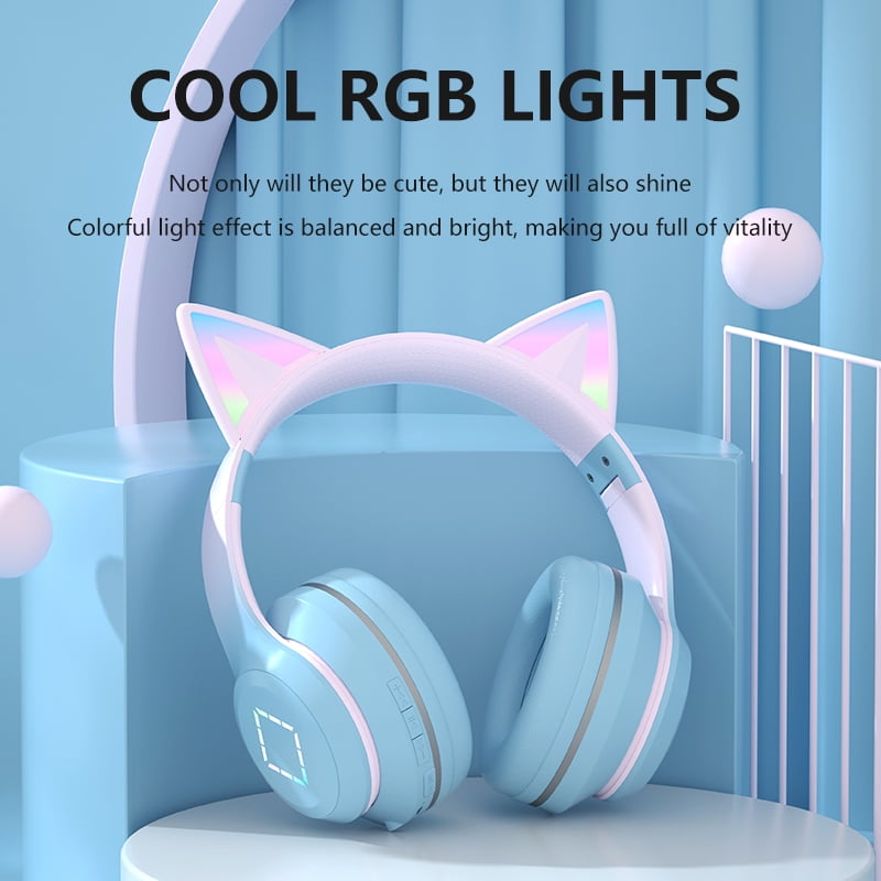 Cat Ear Gradient Bluetooth Headphone RGB Light TF/AUX HIFI Surround Stereo ANC Noise Reduction Headset for Playing games