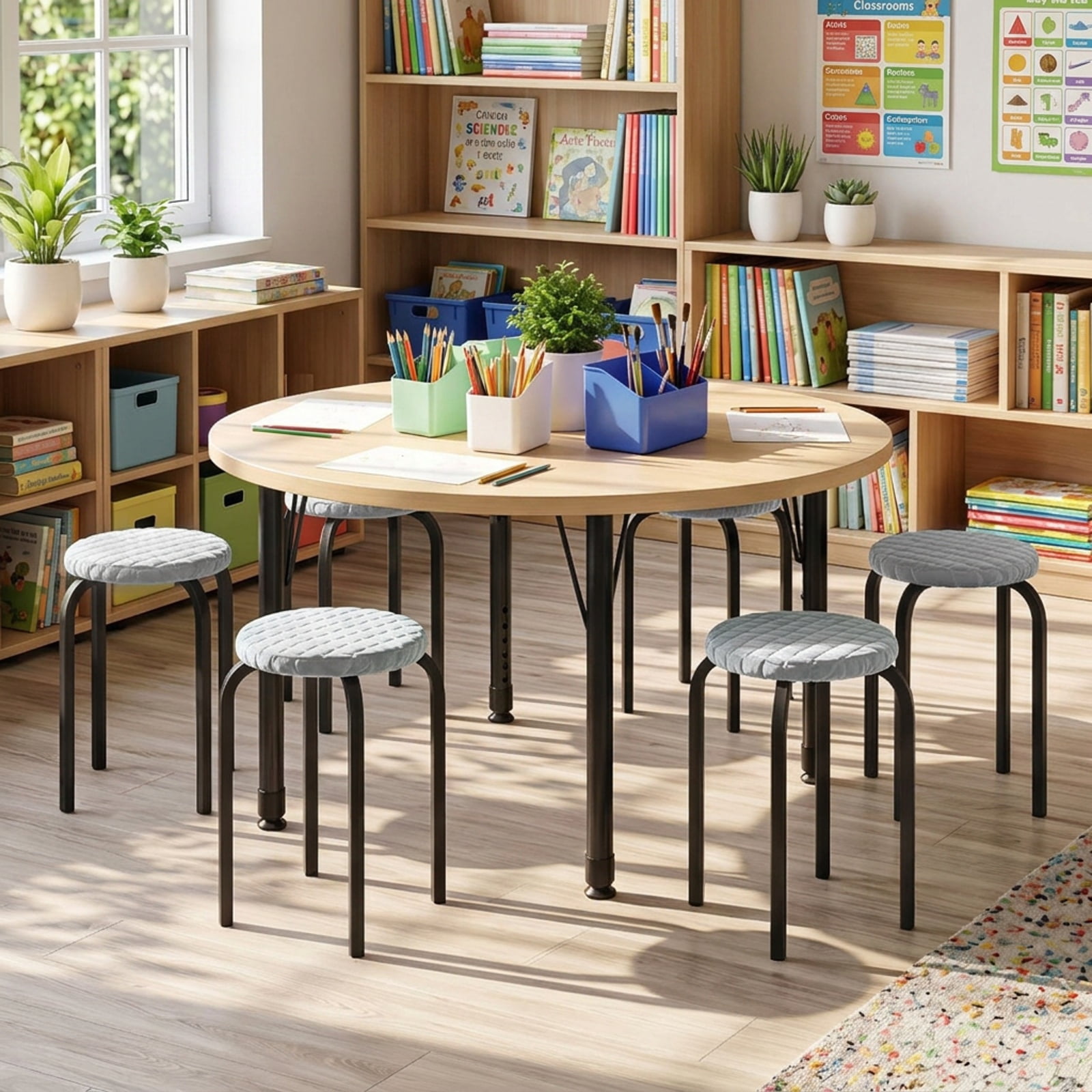 Furnibear 18 Inch Round Stackable Stools with Removable Washable Covers Set of 6