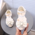 thumbnail image 3 of Girl's Sandals Toddler Kids Mary Jane Flat Shoes Peep Toe Glitter Rhinestone Bowtie Summer Cute Princess Dress Shoes Beige 6.5 Toddler, 3 of 5