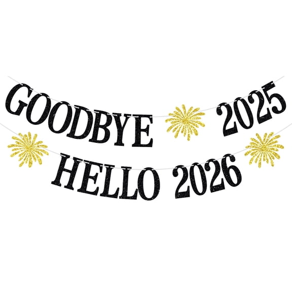 Goobye 2025 Hello 2026 Banner, Happy New Year, Farewell to 2025, Cheers 2026 New Year Eve Party Decorations Supplies Black Glitter