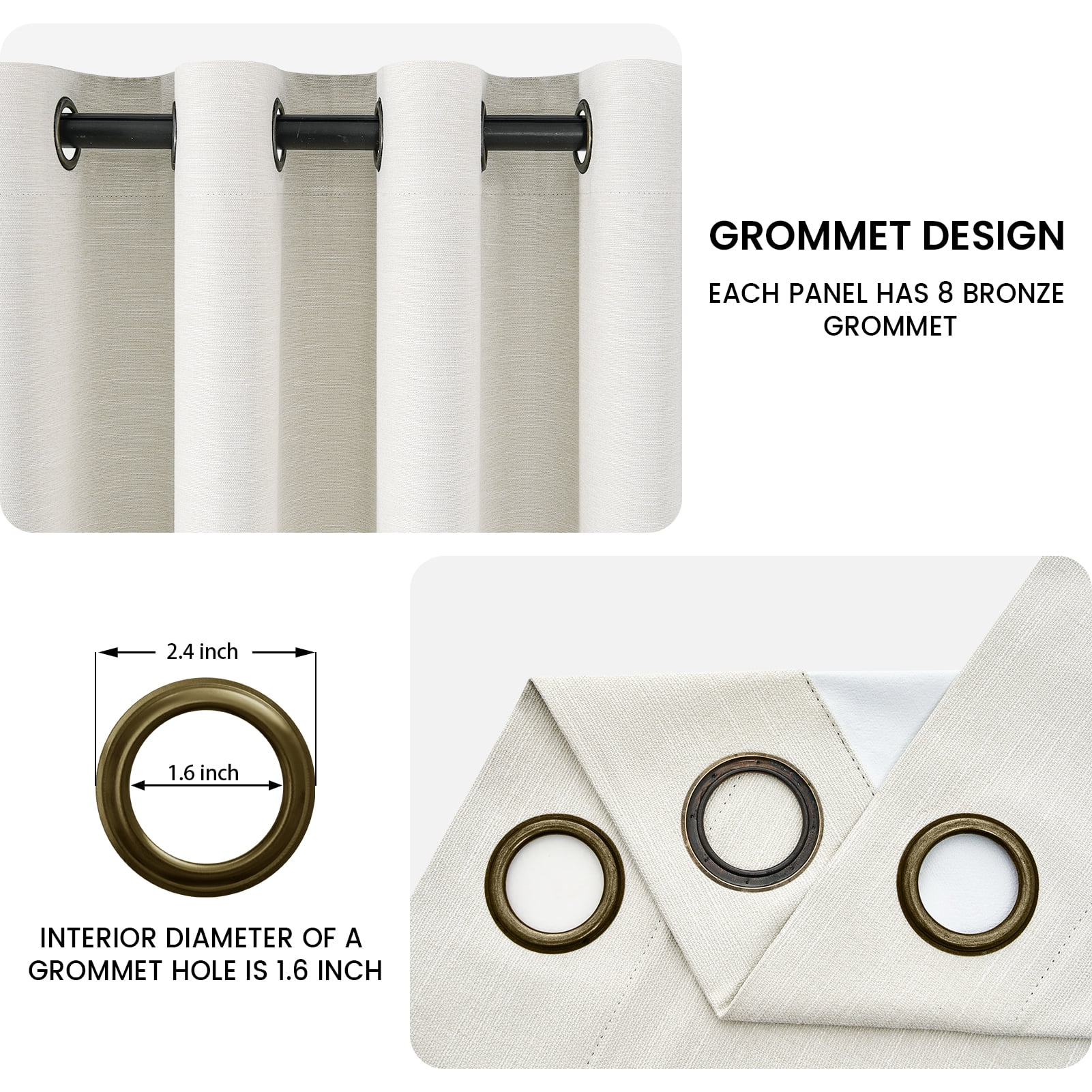 Top Finel Grommet Top Blackout Curtains, Birch, 52" x 108", 2 Panels