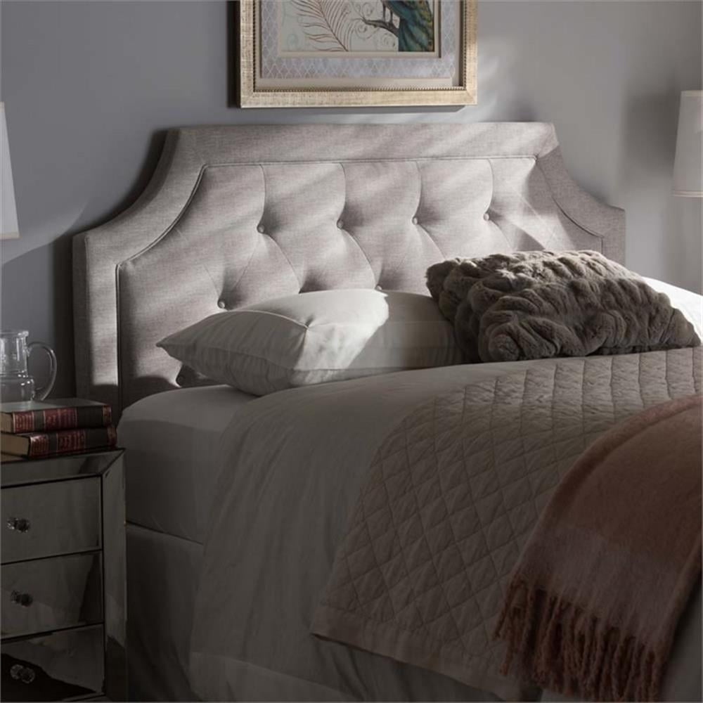 Bowery Hill Contemporary Fabric Tufted Full Headboard in Grayish Beige