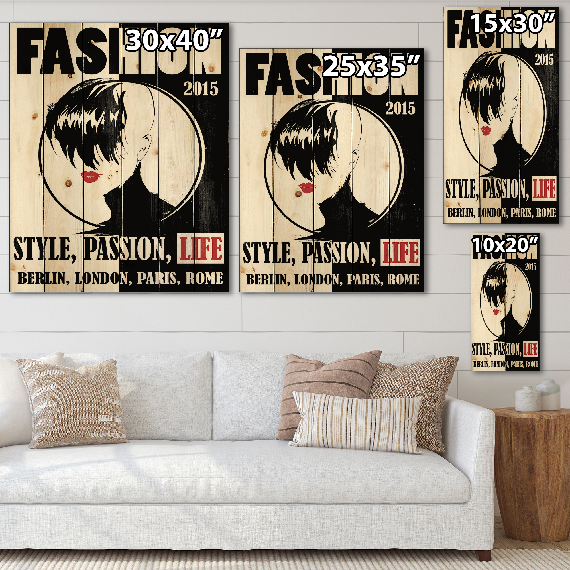 Designart 'Style Passion Life Fashion Woman III' Vintage Print on Natural Pine Wood