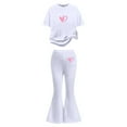 thumbnail image 3 of Rhuody Girls Outfits Crewneck Joggersuit Short Sleeve Solid Color Top Flared Pants Soft Playsuit White 7-8 Years, 3 of 5