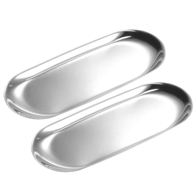 Unique Bargains Candle Tray Holder, 9inch Stainless Steel Oval Plate for Home Decor Silver 2Pack