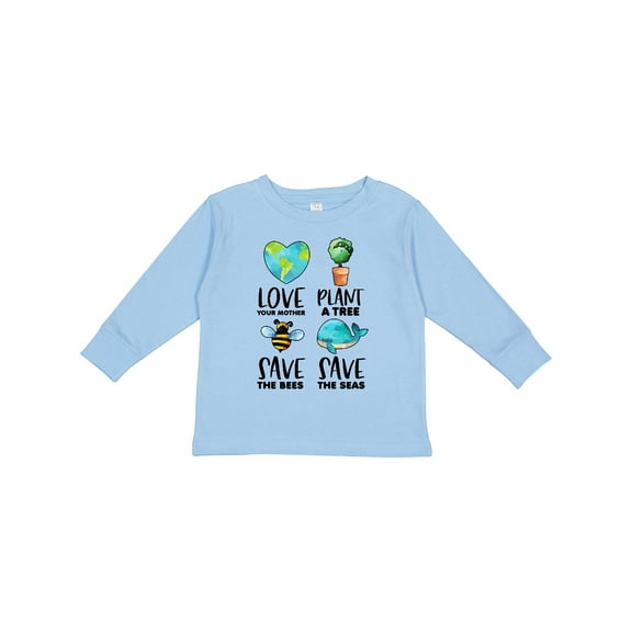 Inktastic Earth Day Plant a Tree Save the Bees Save the Seas Love Your Mother Earth Boys or Girls Long Sleeve Toddler T-Shirt