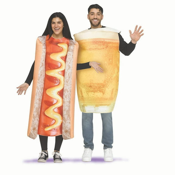 Fun World Adult Hot Dog & Beer Couple's Costume - Size One Size Fits Most - Brown