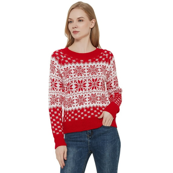 Women's Christmas Sweater Long Sleeve Reindeer Snowflakes Patterns Pullover Tops