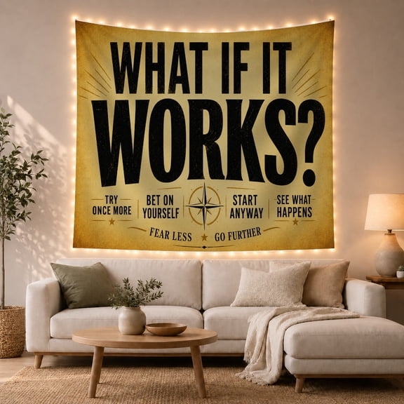 Motivational Quote on Aged Parchment, Inspirational Vintage for College Students, Compass Decor Typography Art, Graduation Gift, Tapestry Wall Hanging for Dorm and Office