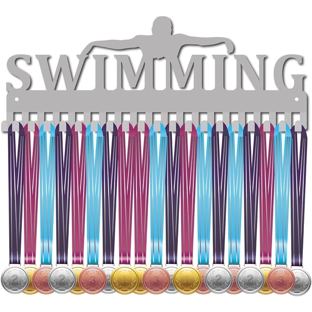 Soporte para medallas de natación, colgador de medallas de nadador, expositor de premios deportivos para atletas, soporte de pared decorativo, colgador de metal de acero inoxidable